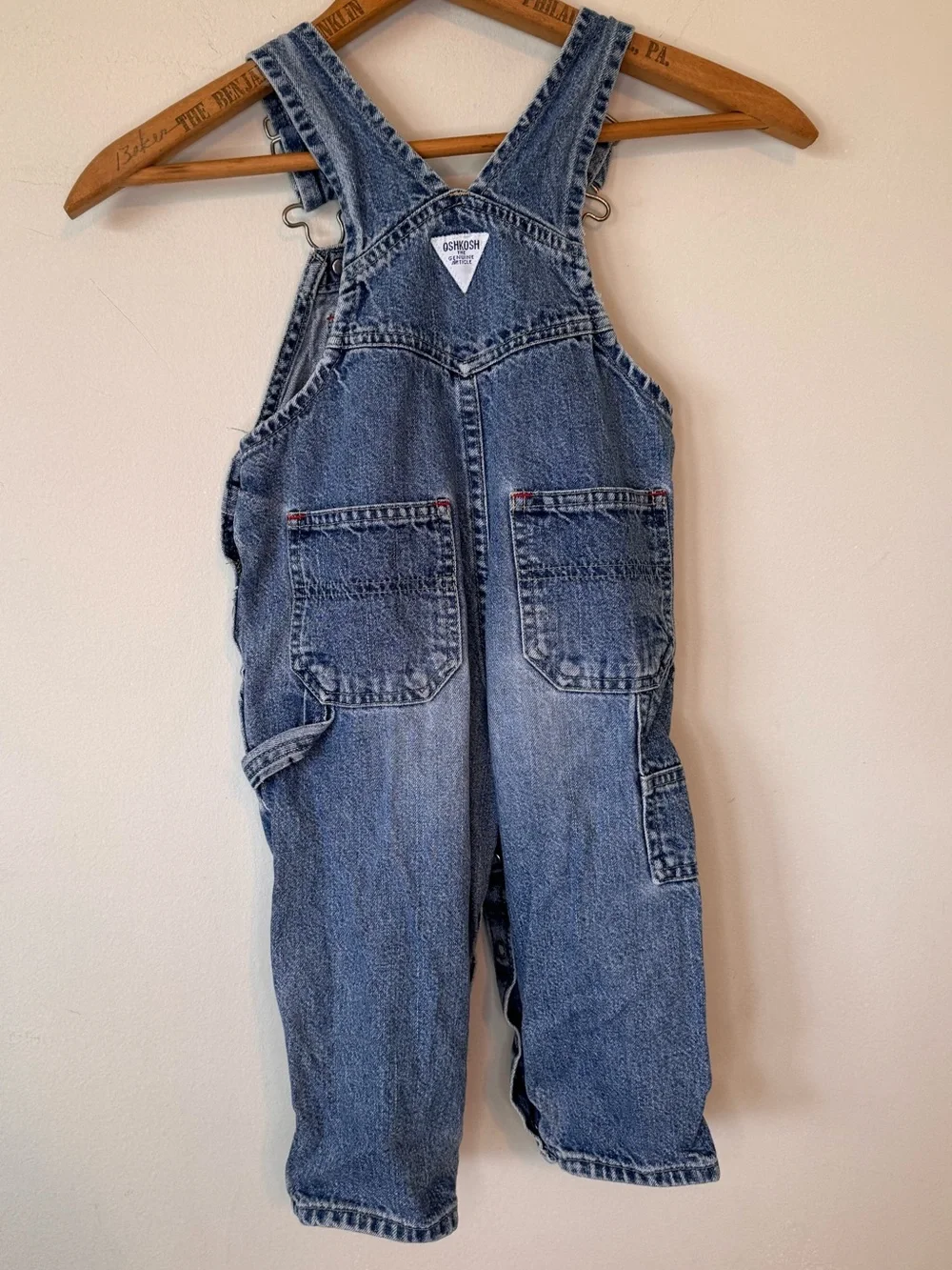 OshKosh Genuine Article Denim Overalls 2T Blue Cargo Snap Leg Classic Bib